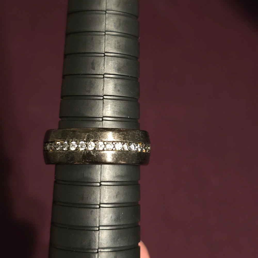 Ring Size 10.5 Band Mens Gunmetal Grey Brushed Cubic Zirconia Channel
